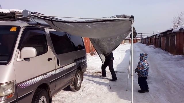 Распаковка тента-маркизы и установка