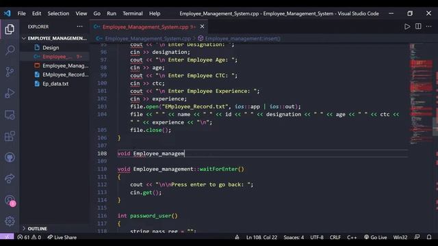 EMPLOYEE MANAGEMENT SYSTEM USING CPP | FILE HANDLING | SOURCE CODE |