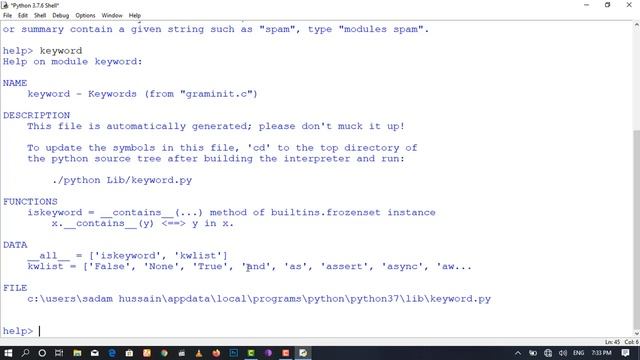 how to use help keyword in python hindi & urdu