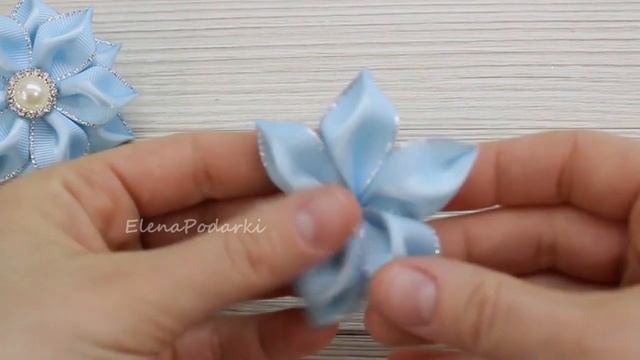 ? Цветок из лент с люрексом ? Ribbon flower ? смотреть онлайн