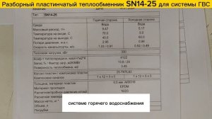 Разборный пластинчатый теплообменник SN14-25, 330 кВт для системы ГВС.