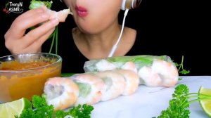 ASMR SHRIMP SEAFOOD WITH VEGGIES SPRING ROLLS | HEALTHY EATING ASMR | EATING SOUNDS | TracyN ASMR