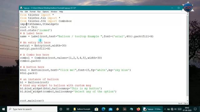 ToolTip in Tkinter || How to make balloon in tkinter || Python GUI Tutorials || CID