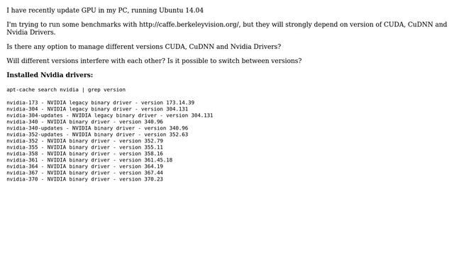 Ubuntu: How to manage different versions of CUDA, CuDNN and Nvidia Drivers? смотреть онлайн