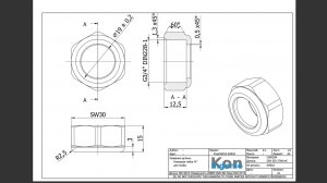 FreeCAD22 KA018 Накидная гайка 3/4" для трубы Rotation Вырез многоугольник Вид на замок