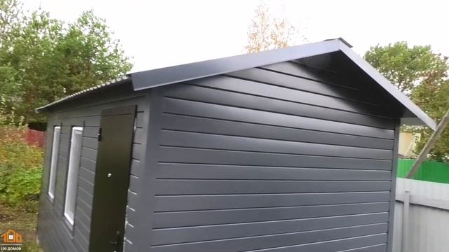 Каркасный дачный домик 3х6м с двускатной крышей в цвете серый графит. Обзор объекта. ООО 100 Домов смотреть онлайн