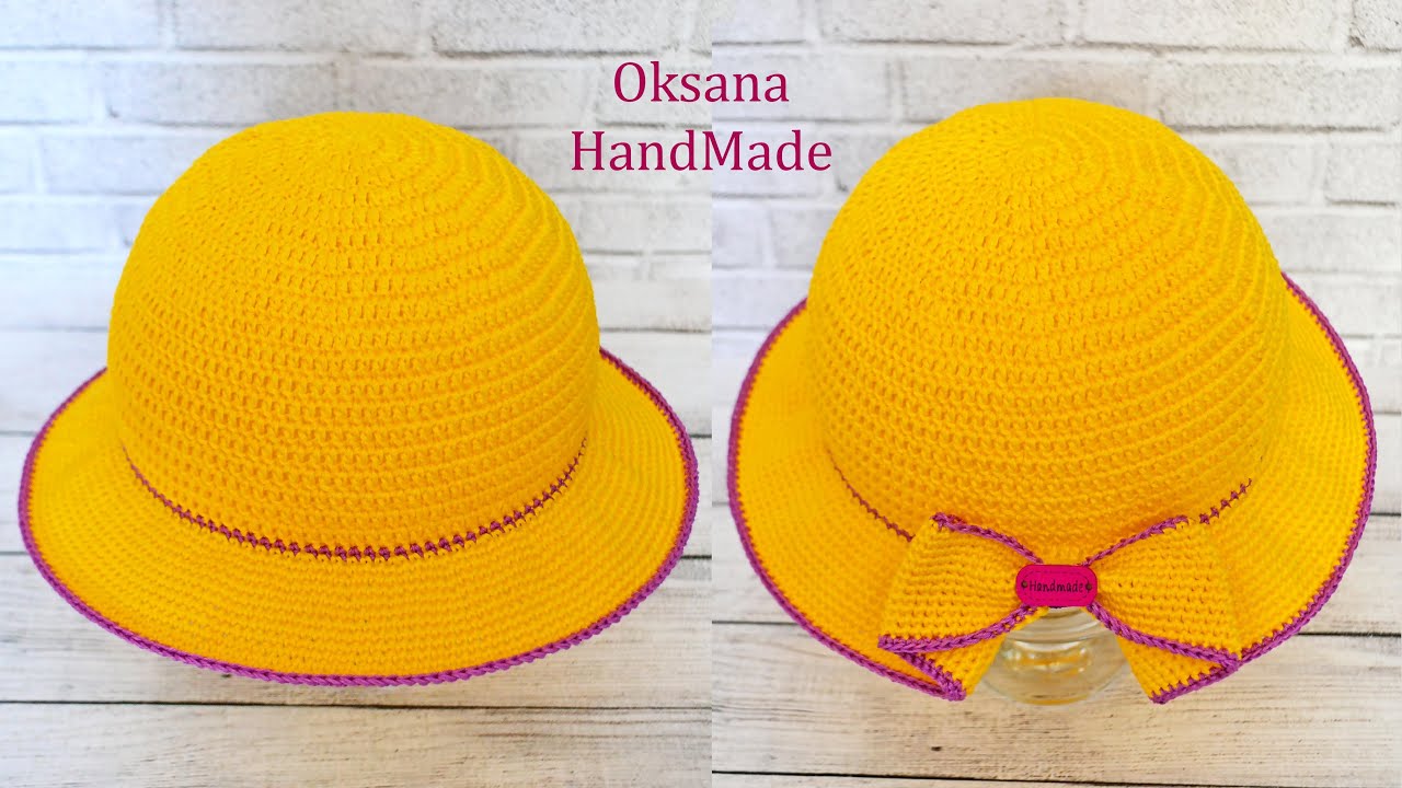 Шляпа крючком с ввязанным бантом. Мастер класс. Women's crochet hat.