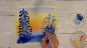 ЗИМНЕЕ УТРО. Как нарисовать светлый, теплый пейзаж зимой.
