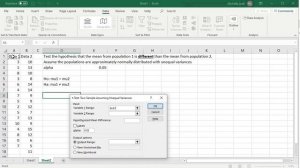 Two sample t-test with unequal variances in excel