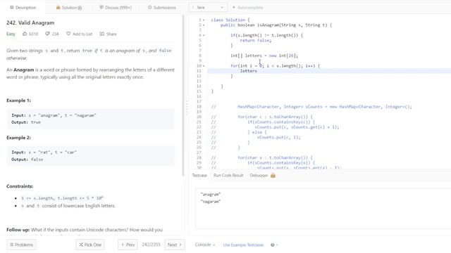 Grind 75 - Valid Anagram - Java Solution смотреть онлайн