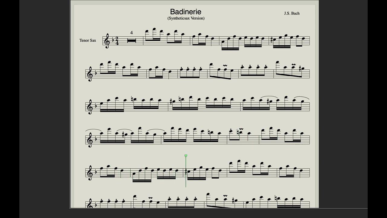 Bach - Badinerie (Sheet Music for Saxophone Tenor, Soprano) Cmoll version смотреть онлайн