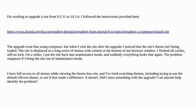 Drupal: Upgrade to Drupal 10.1.6, Theme Doesn't Load Outside Maintenance Mode