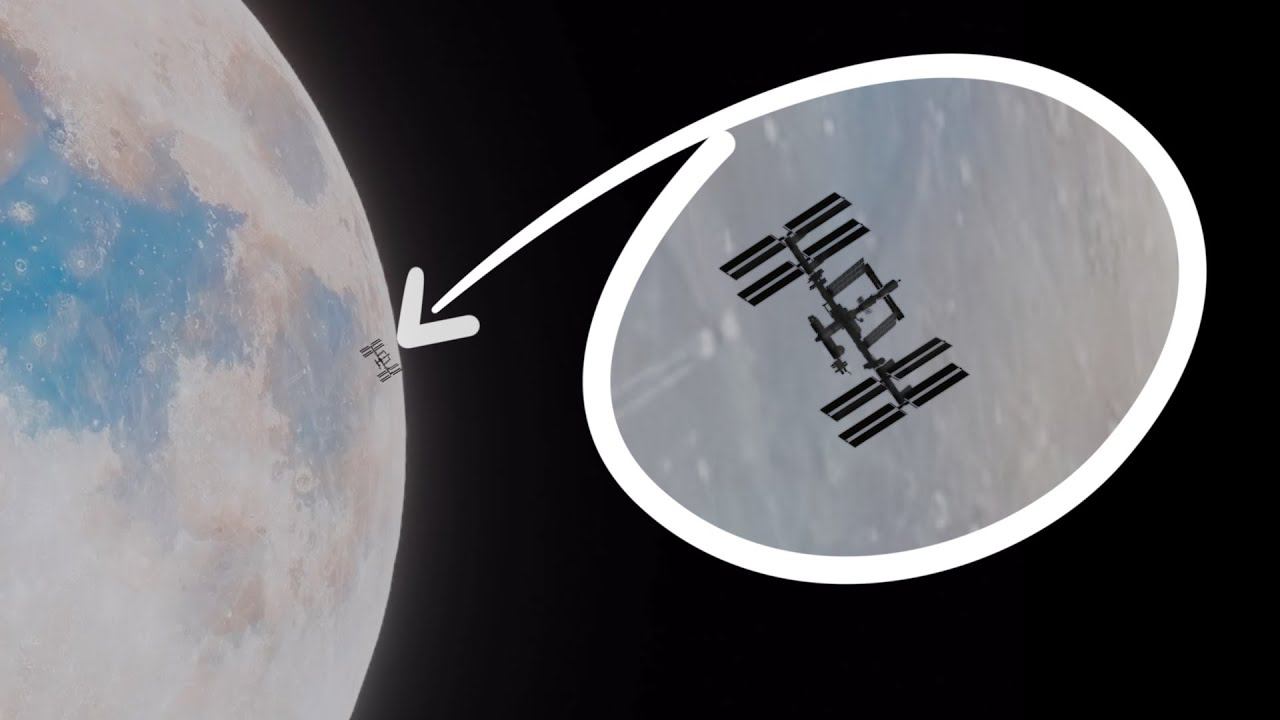 Полет МКС на фоне Луны смотреть онлайн