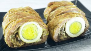 Вкуснейший мясной рулет с яйцами и грибами. Пальчики оближешь!