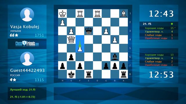 Chess Game Analysis: Vasja Kobulej - Guest44422493 : 1-0 (By ChessFriends.com) смотреть онлайн