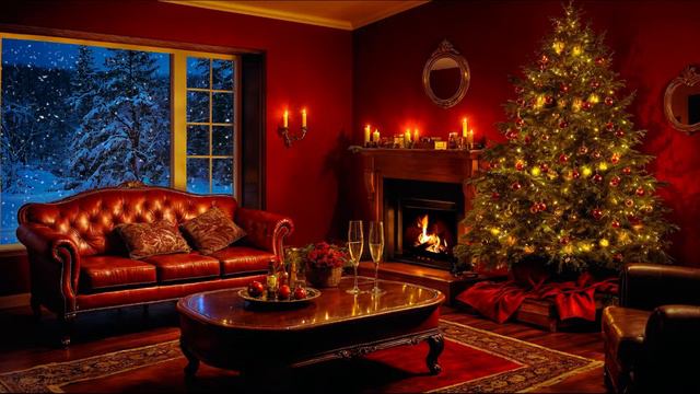 Зимняя идиллия: Камин, елка🎄 и новогодний снег ❄️ | Расслабляющая музыка🎶✨