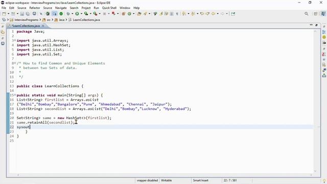 Java Collections Finding common and unique elements смотреть онлайн