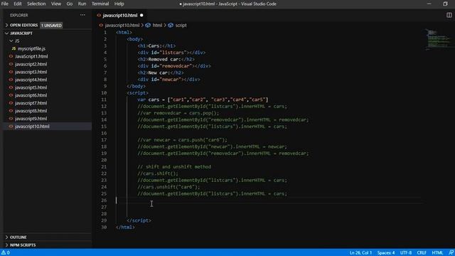 JavaScript Array Methods - push, pop, shift, unshift, splice, slice | Learn JavaScript array method