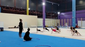 Дина и Арина Аверины с юными гимнастками