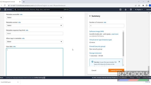 How to create and connect to AWS EC2 instance for CentOS 8