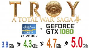 Total War Saga Troy Core i7 2600k 3.8 ГГц, 4.3 ГГц, 4.7 ГГц, 5.0 ГГц