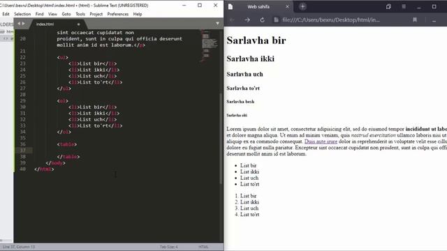 HTML ASOSLARI 4-DARS. LISTLAR VA JADVALLAR BILAN ISHLASH смотреть онлайн