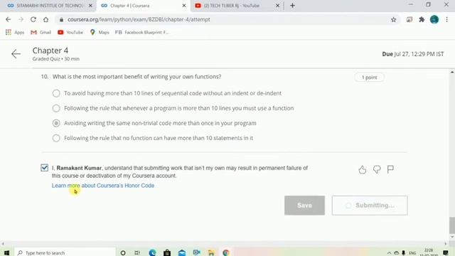Coursera: Programming for Everybody (Getting Started with Python) Week- 6 Quiz Answers