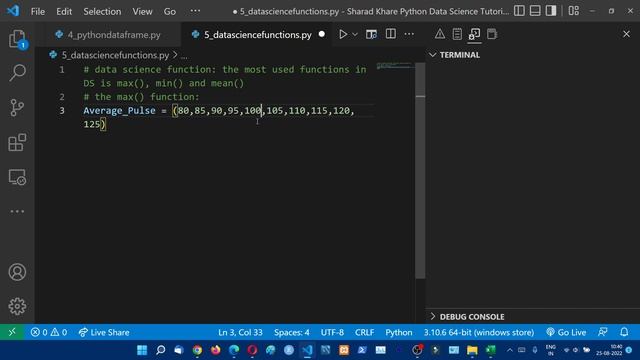 Data Science Functions || Data Science max min and mean function || Data Science Tutorial in Hindi