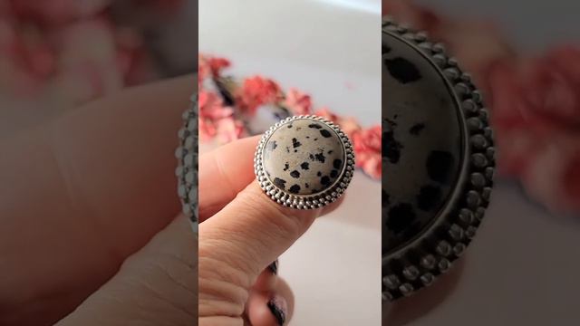 Dalmatian Jasper Silver Ring Size 7