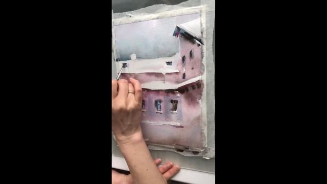 Рисую дом в снегопад акварелью | I draw a house during a snowfall #watercolor #акварель смотреть онлайн