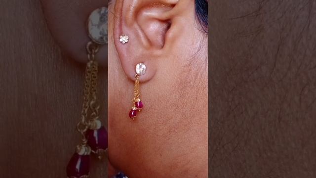 3.5 Grams real gold one pair Cubic Zircon Earrings with Ruby drop Hangings #viral #shorts