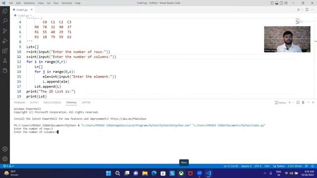 Traversal Of A 2D List In Python | Matrix Formation | Python Tutorials For Beginners