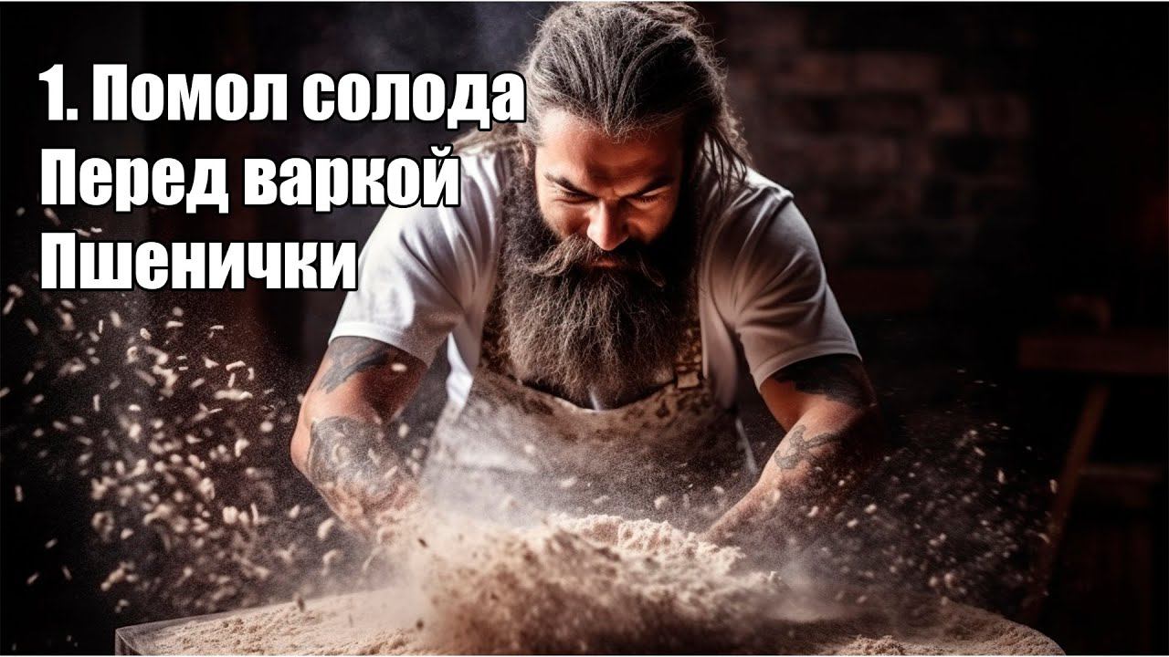1. Помол солода перед варкой пшеничного пива.