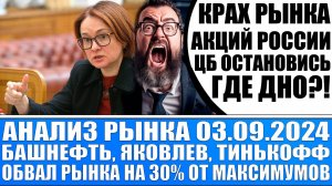 АНАЛИЗ РЫНКА 03.09 / КРАХ РЫНКА АКЦИЙ РОССИИ (ОБВАЛ НА 30%) / ГДЕ ДНО? / БАШНЕФТЬ ТИНЬКОФФ ЯКОВЛЕВ