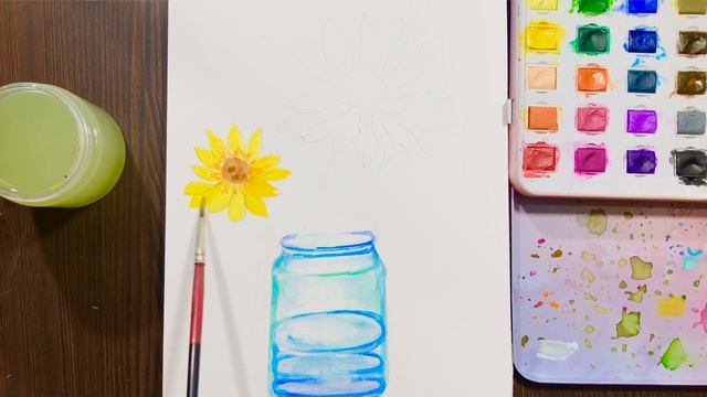 Soothing Sunflower Vase painting|Watercolour Painting step by step tutorial смотреть онлайн