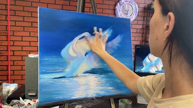 Белый лебедь. Урок живописи маслом. Импрессионизм смотреть онлайн