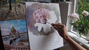 Пион мастихином для начинающих. Как писать цветы импасто. Техника мастихином. Julia Paletteknife