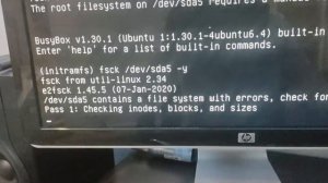 Ubuntu wont start: /dev/sda5/ contains a file system with errors, check forced