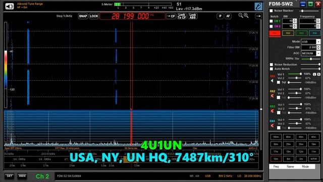 04.03.2023 ~14:25UTC, [10m, bcn], Радиолюбительский маяк IARU, 4U1UN, USA NY UN HQ, 28200кГц, 7487км