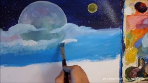 Живопись гуашью Горный ландшафт на далёкой планете гуашью Быстрое рисование