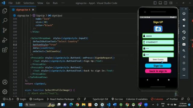 Sign Up Page |React Native chat application |Java institute  @Java Institute for Advanced Technolog