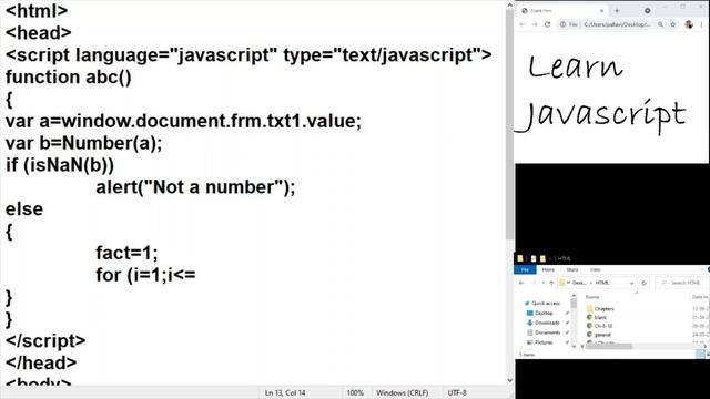 Learn Javascript: Working with Numbers - Factorial - for
