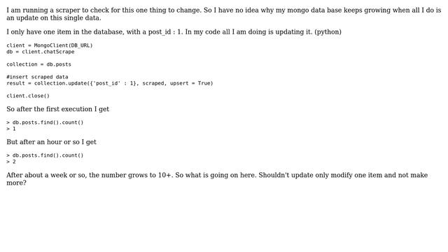 Databases: Mongo Update keeps adding to the the size of the collection смотреть онлайн