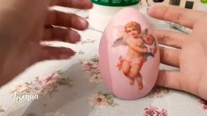 ..Пасхальные украшения в форме яйца//Декупаж рисовой бумагой//