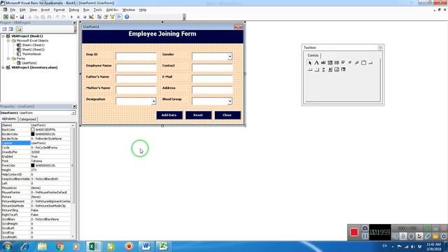 VBA Userform In MS Excel |  beginner to advance | Employee Joining Userform