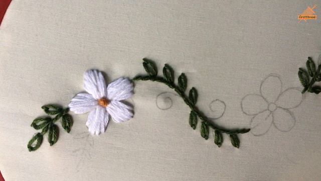 Satin Hand Embroidery Flower Border Design Idea | Lazy Daisy Stitch | Stem Stitch | #FirstThread