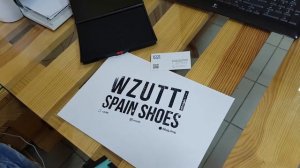 Рекламный штамп 170х100мм "WZUTTI SPAIN SHOES" на ручной оснастке