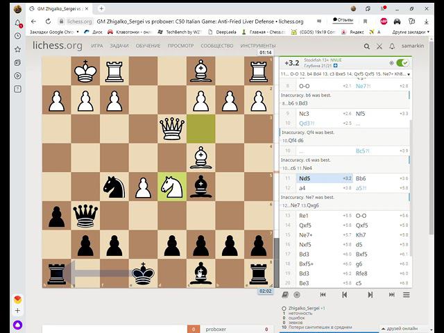 GM Zhigalko_Sergei vs proboxer_ C50 Italian Game_ Anti-Fried Liver Defense Ловушка от Сергея Жигалко