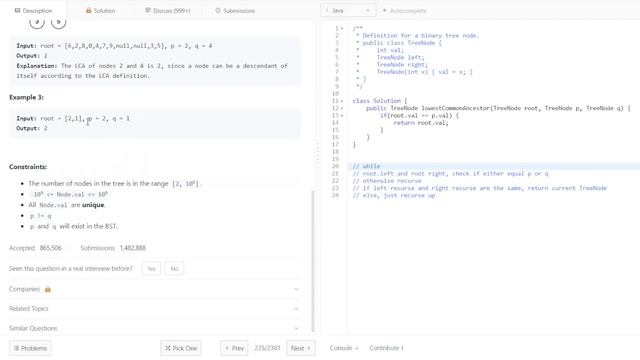 Grind 75 - Lowest Common Ancestor of a Binary Search Tree - Java Attempt смотреть онлайн