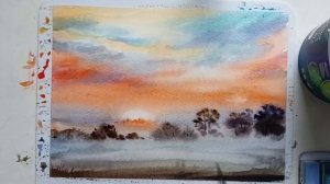 Пейзаж Журавли на закате акварелью | Как нарисовать туман #туман #акварелью